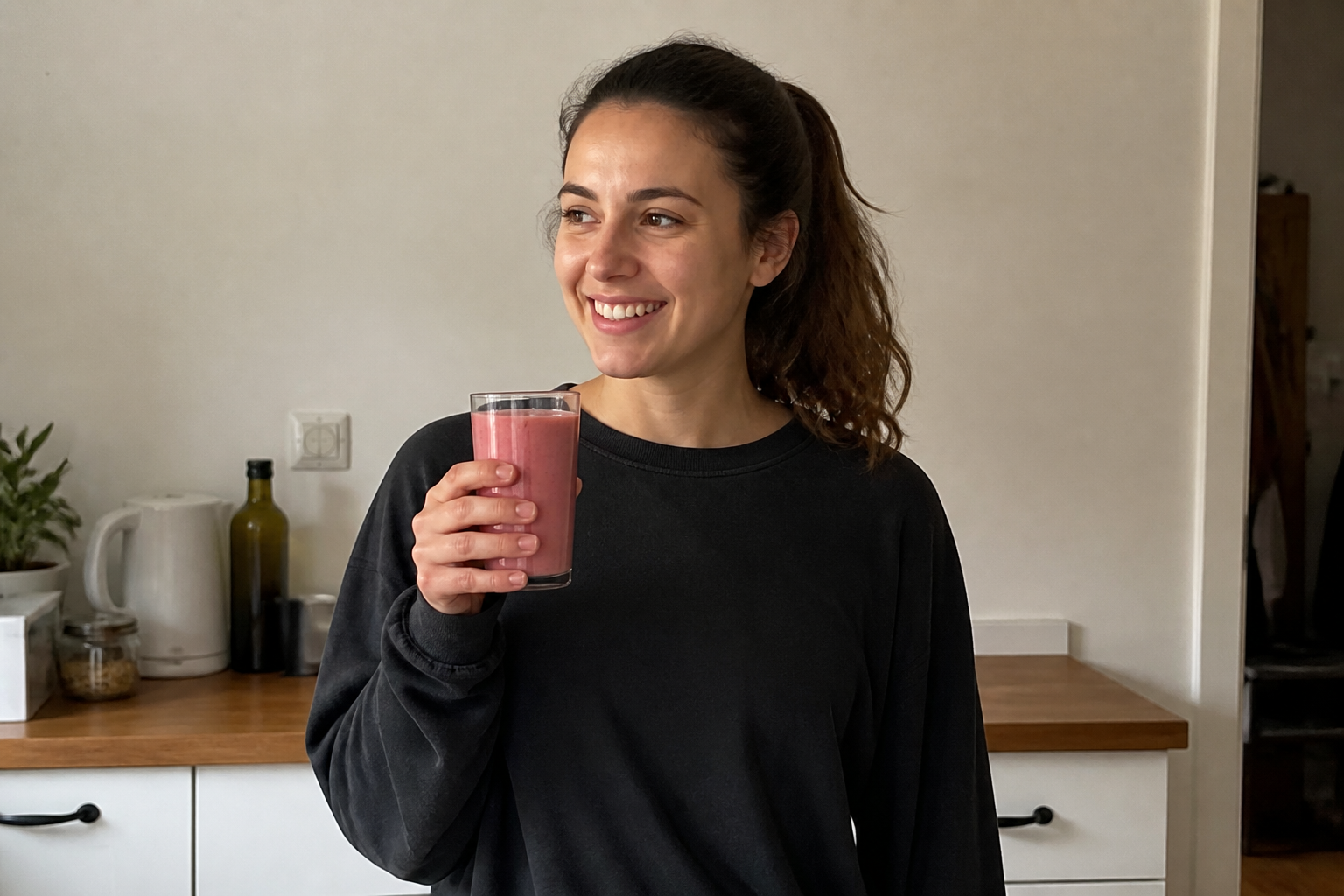 Smooth, evenly blended berry smoothie in the Portable Mini Juice Blender cup