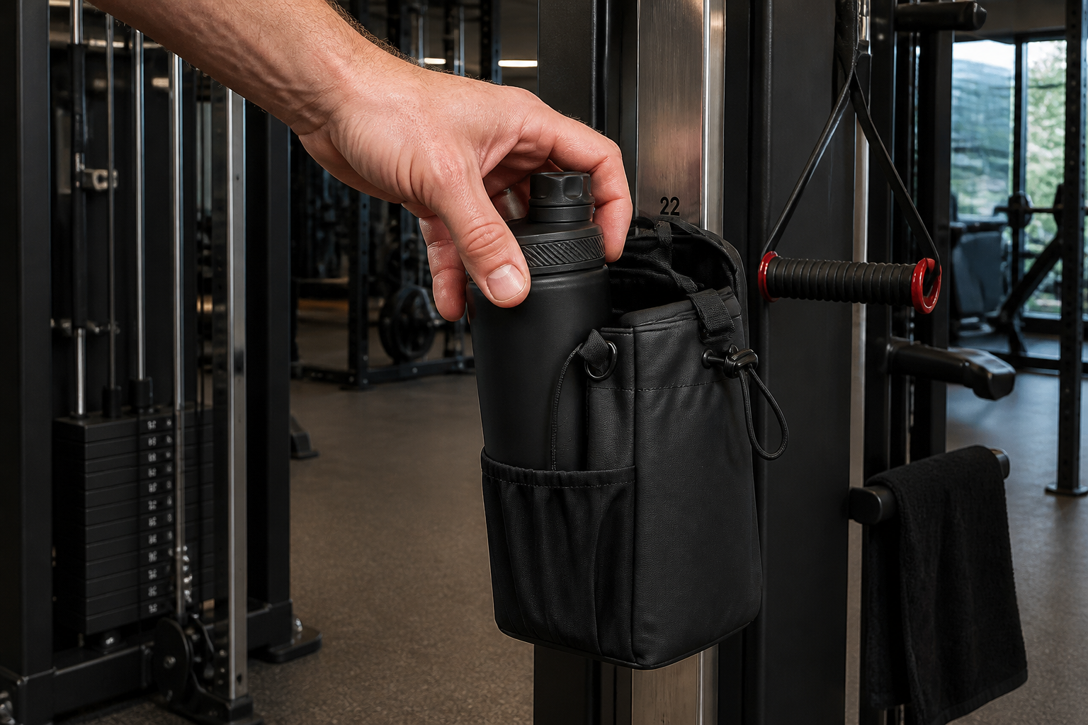Lifter reaching into the docked bag between sets