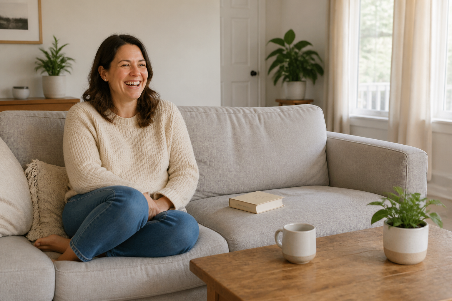 Person moving easily and relaxed, living without the background hum of pain