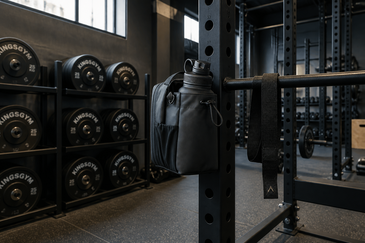 IronGrip magnetic gym bag docked on a steel rack