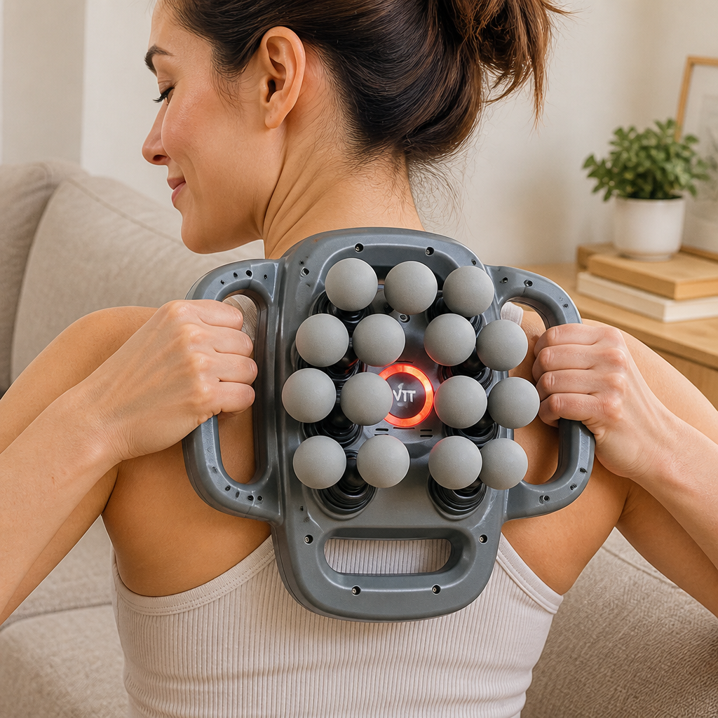 Close-up of the 16 rotating kneading balls working into a muscle
