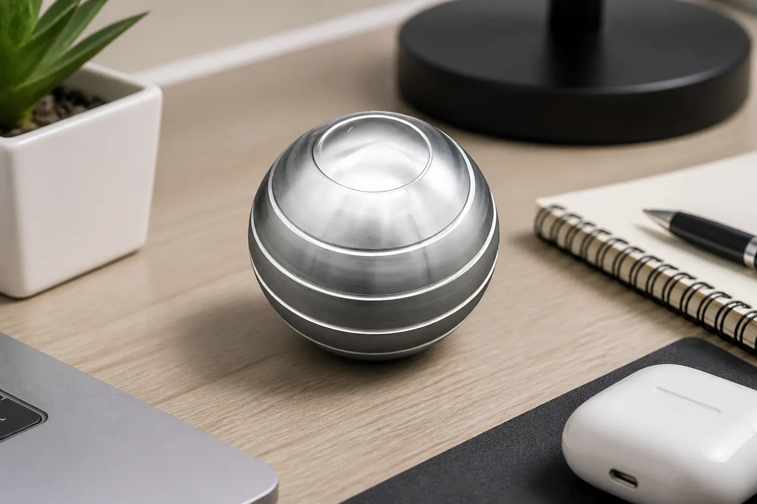 Solid aluminum sphere held in a hand