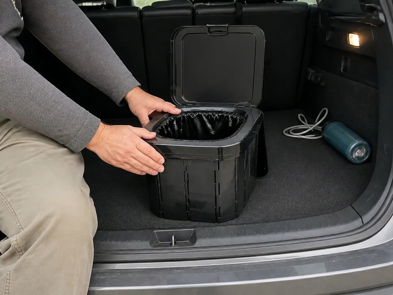 The folded slab sliding under a car seat beside a phone for scale