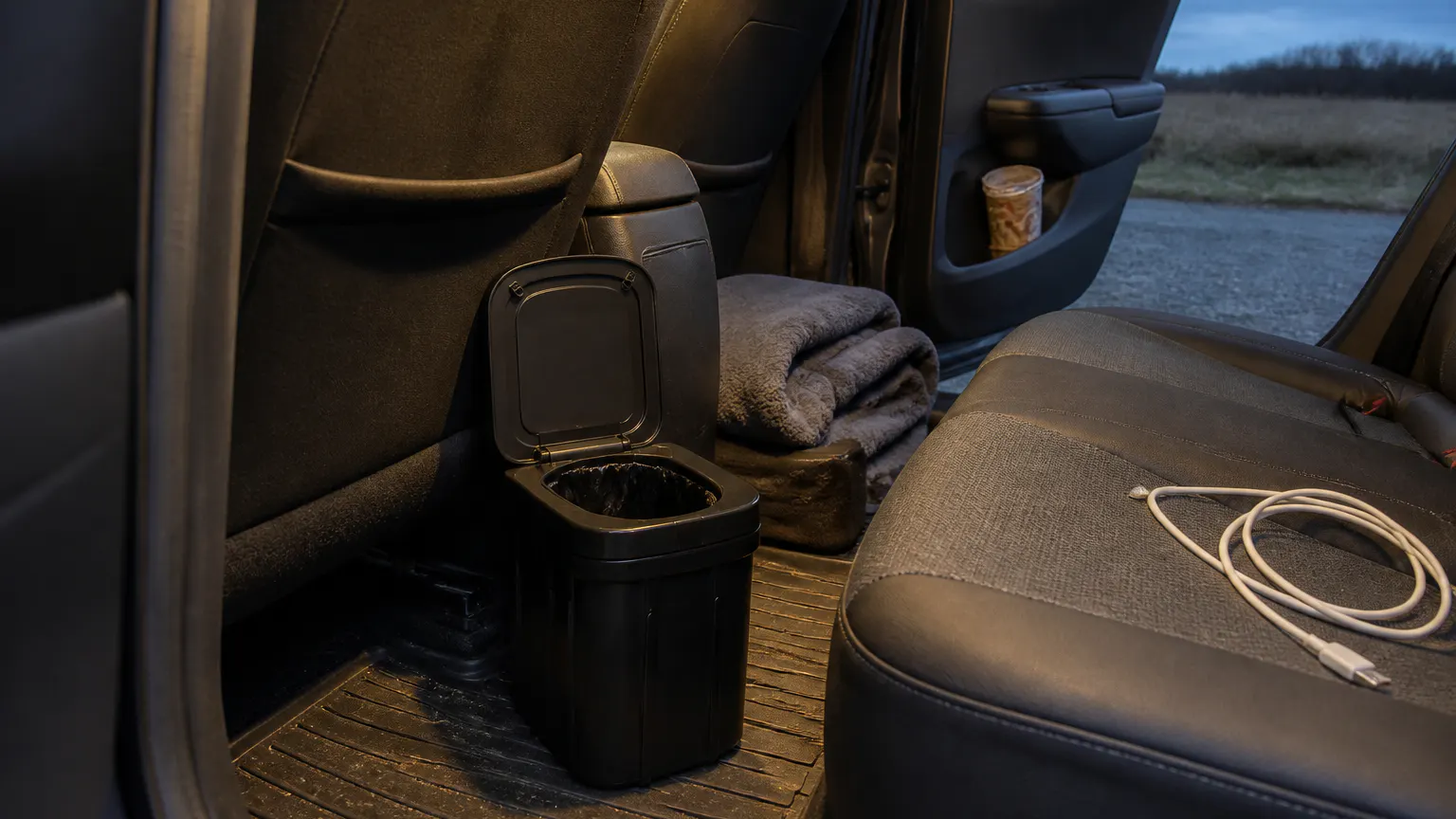 The folded unit sliding back under a car seat at dusk
