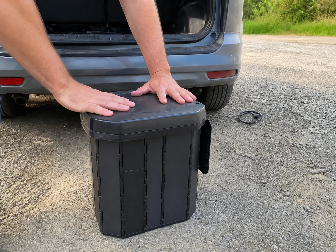 Hands pulling the accordion panels open until the walls lock