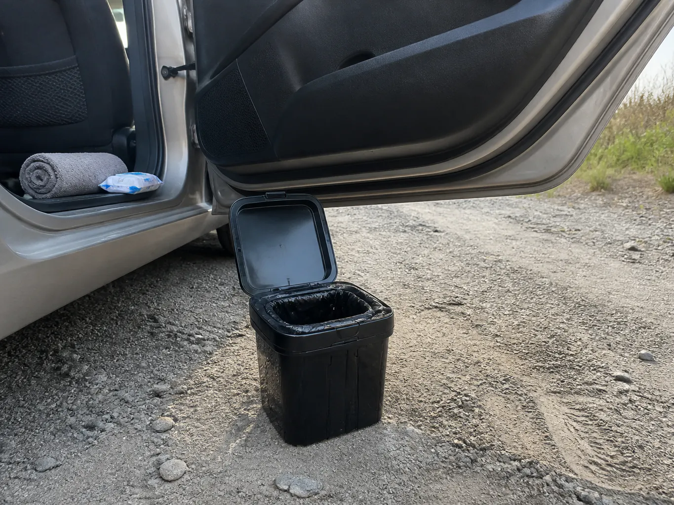 The expanded toilet standing ready with the lid open